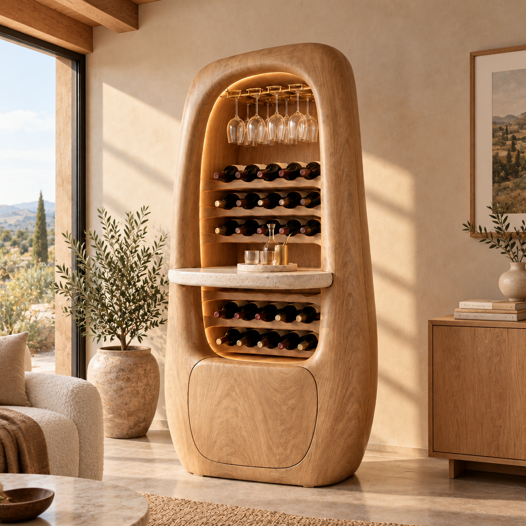 Mojave Sculpted Wine and Bar Cabinet in Natural Oak finish