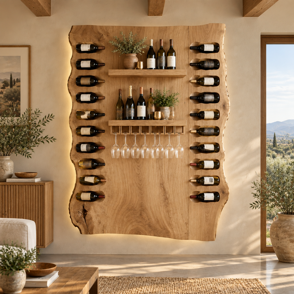 Mojave Slab Wine Bar Wall with Light in Natural Oak finish