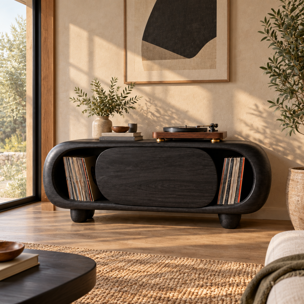 Mojave Sculpted Record Console in Ebonized Black finish
