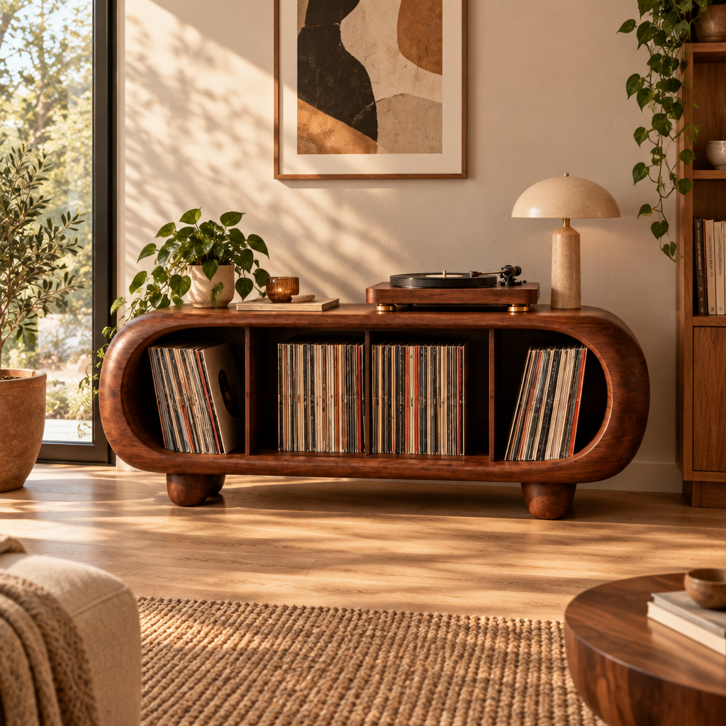Mojave Sculpted Record Console in use