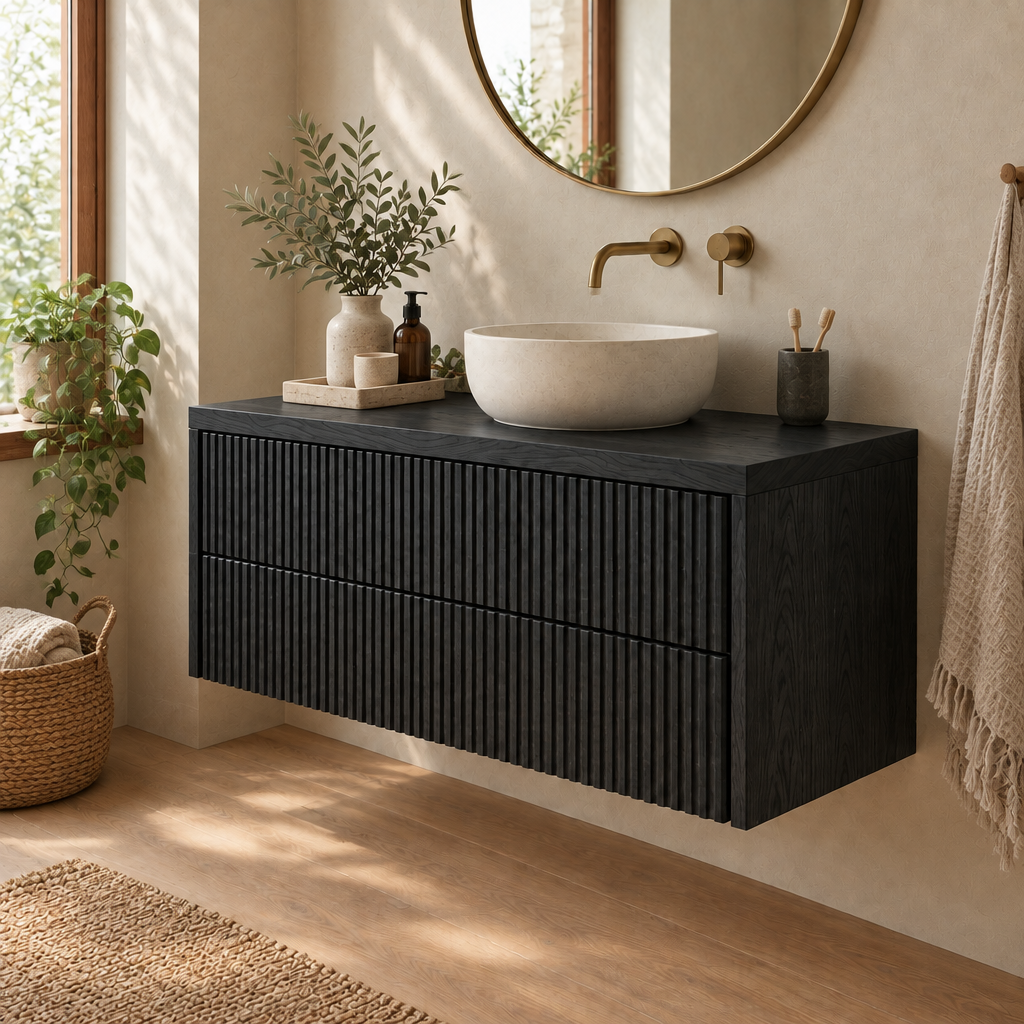 Halden Fluted Floating Vanity in Ebonized Black finish