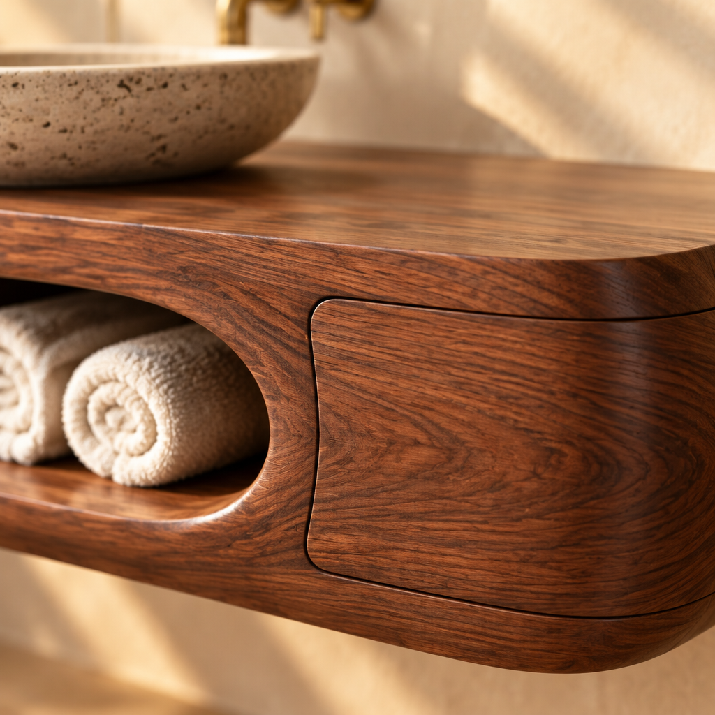 Mojave Sculpted Floating Vanity wood grain and joinery close-up