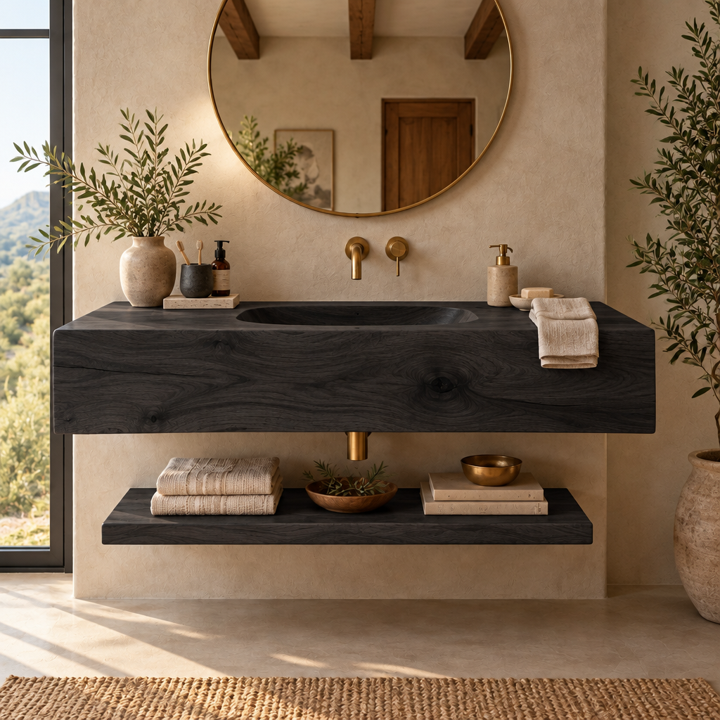 Mojave Carved Integrated-Sink Vanity in Ebonized Black finish
