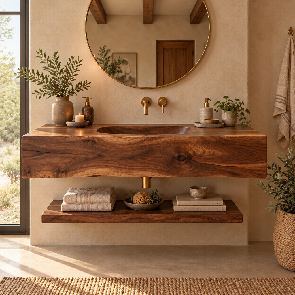 Mojave Carved Integrated-Sink Vanity in a living room