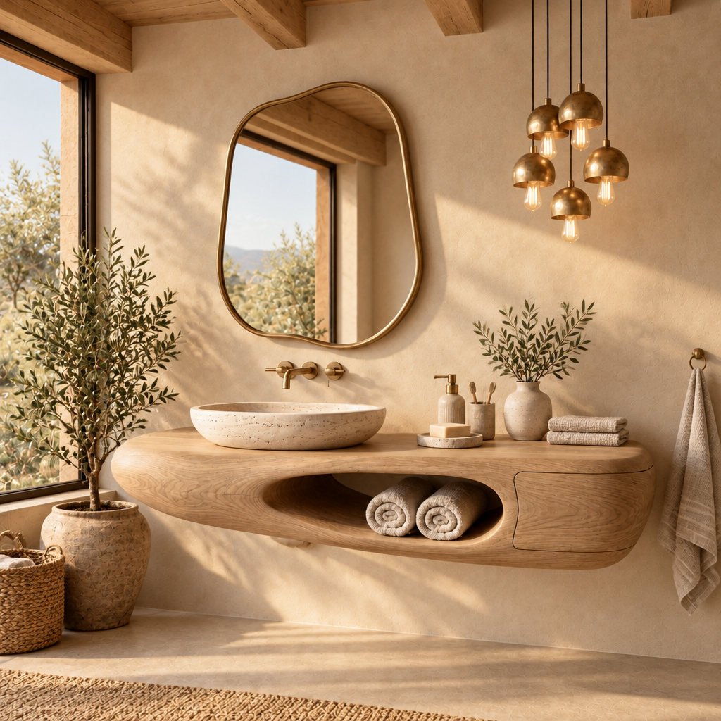 Mojave Sculpted Floating Vanity in Natural Oak finish