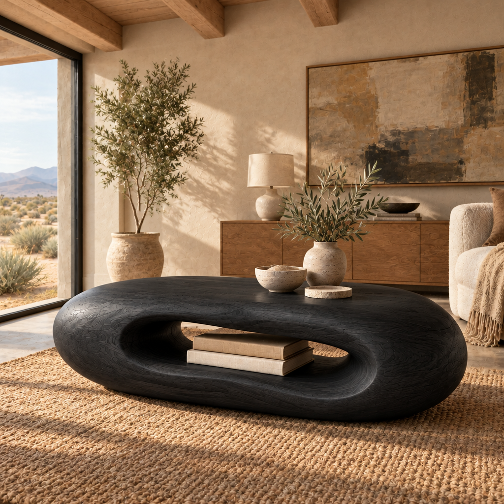 Mojave Pebble Coffee Table in Ebonized Black finish