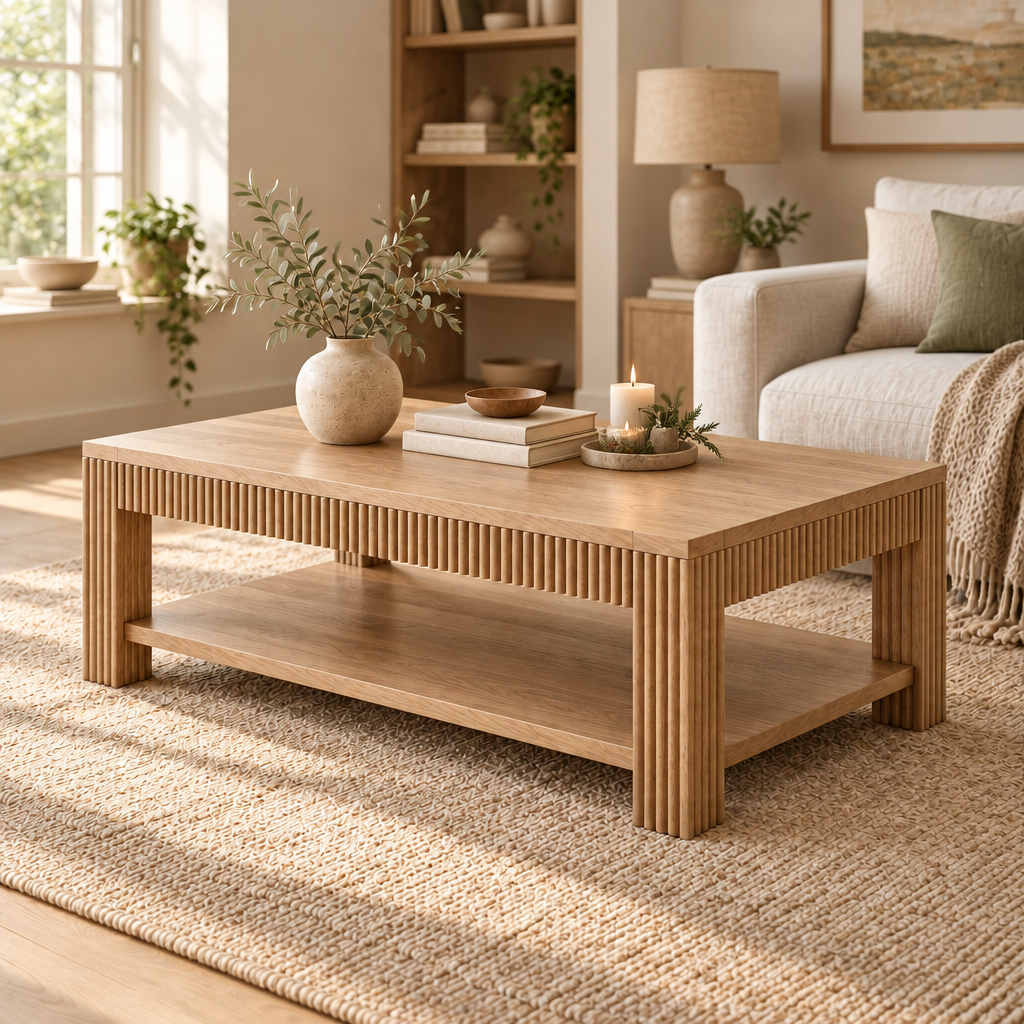 Halden Fluted Coffee Table in Natural Oak finish