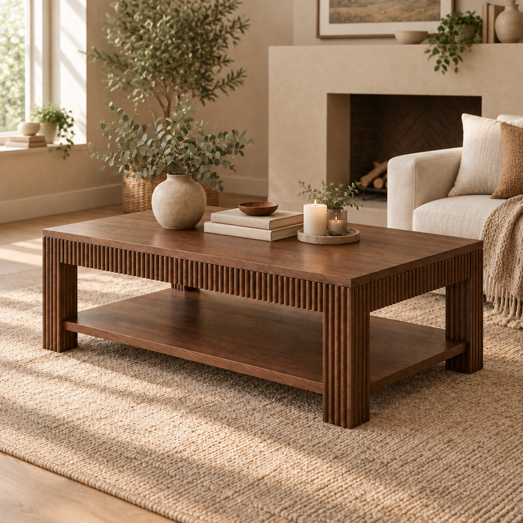 Halden Fluted Coffee Table in a living room