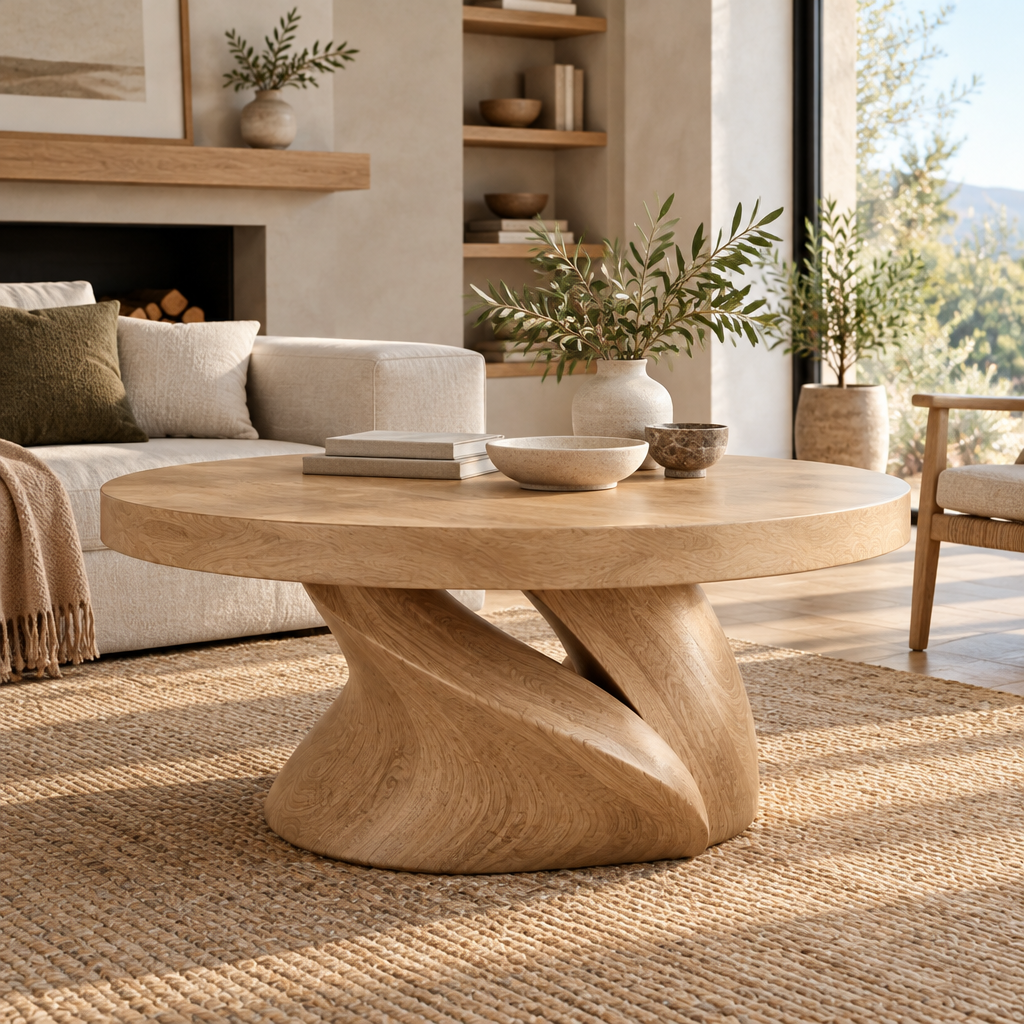Mojave Sculpted Round Coffee Table in Natural Oak finish