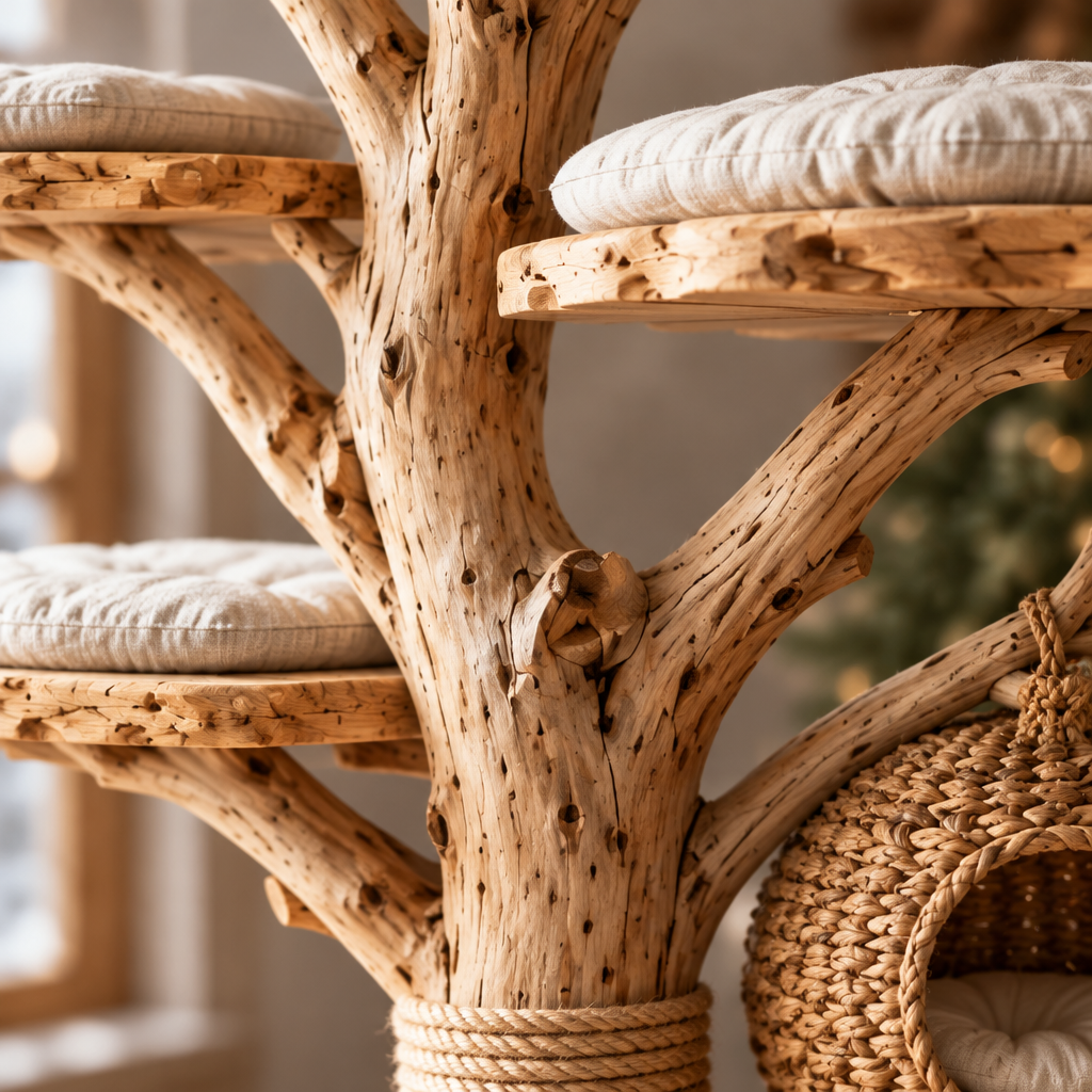 Tidewood Driftwood Cat Tree wood grain and joinery close-up