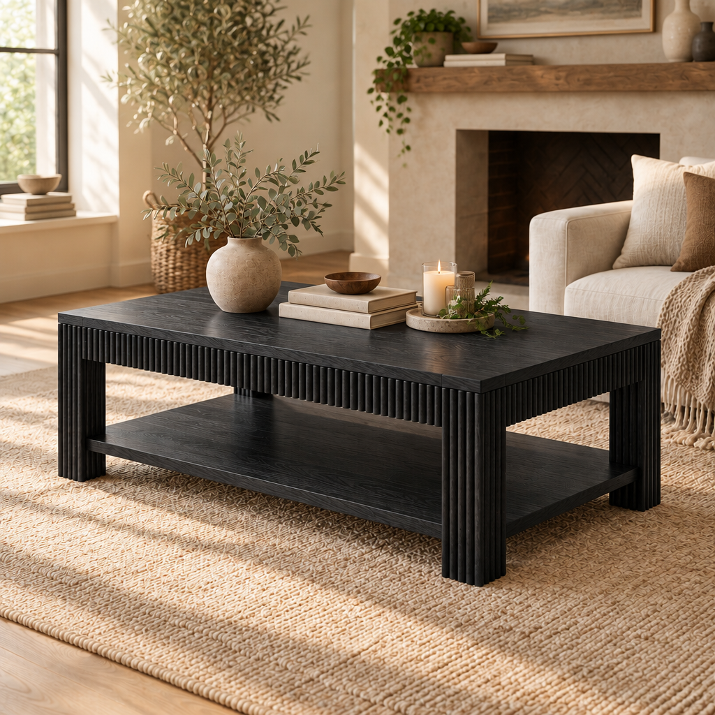 Halden Fluted Coffee Table in Ebonized Black finish