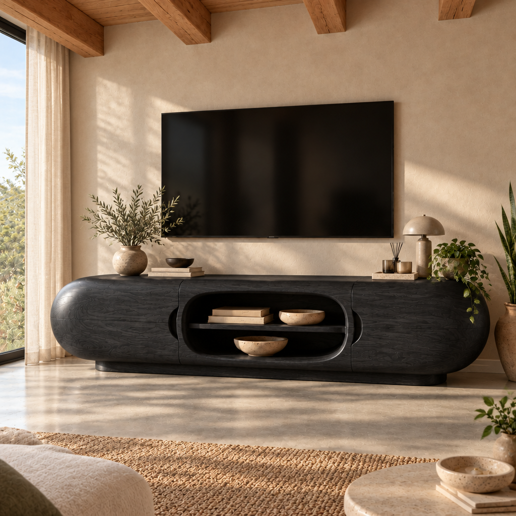 Mojave Sculpted Media Console in Ebonized Black finish