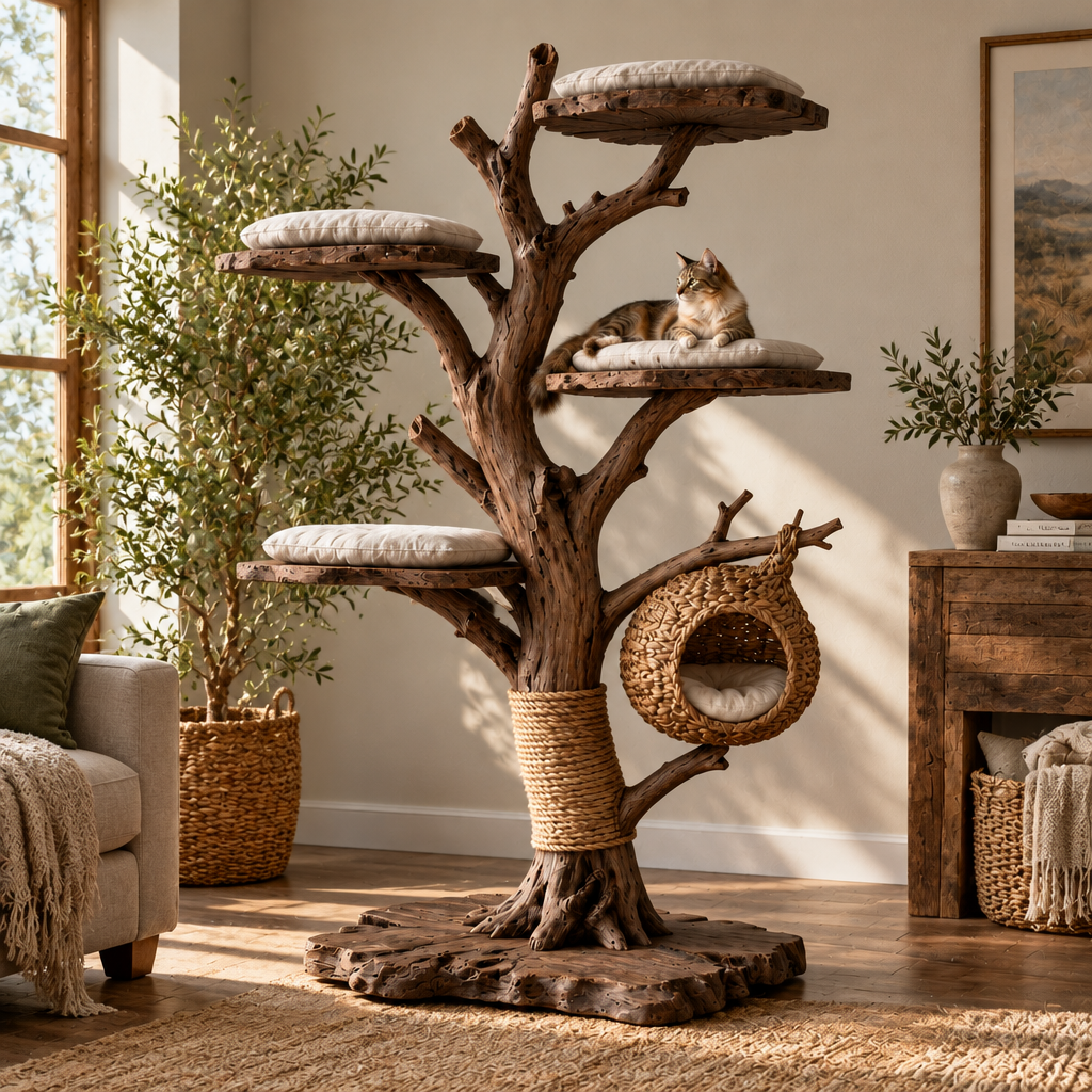Tidewood Driftwood Cat Tree in Smoked Dark finish