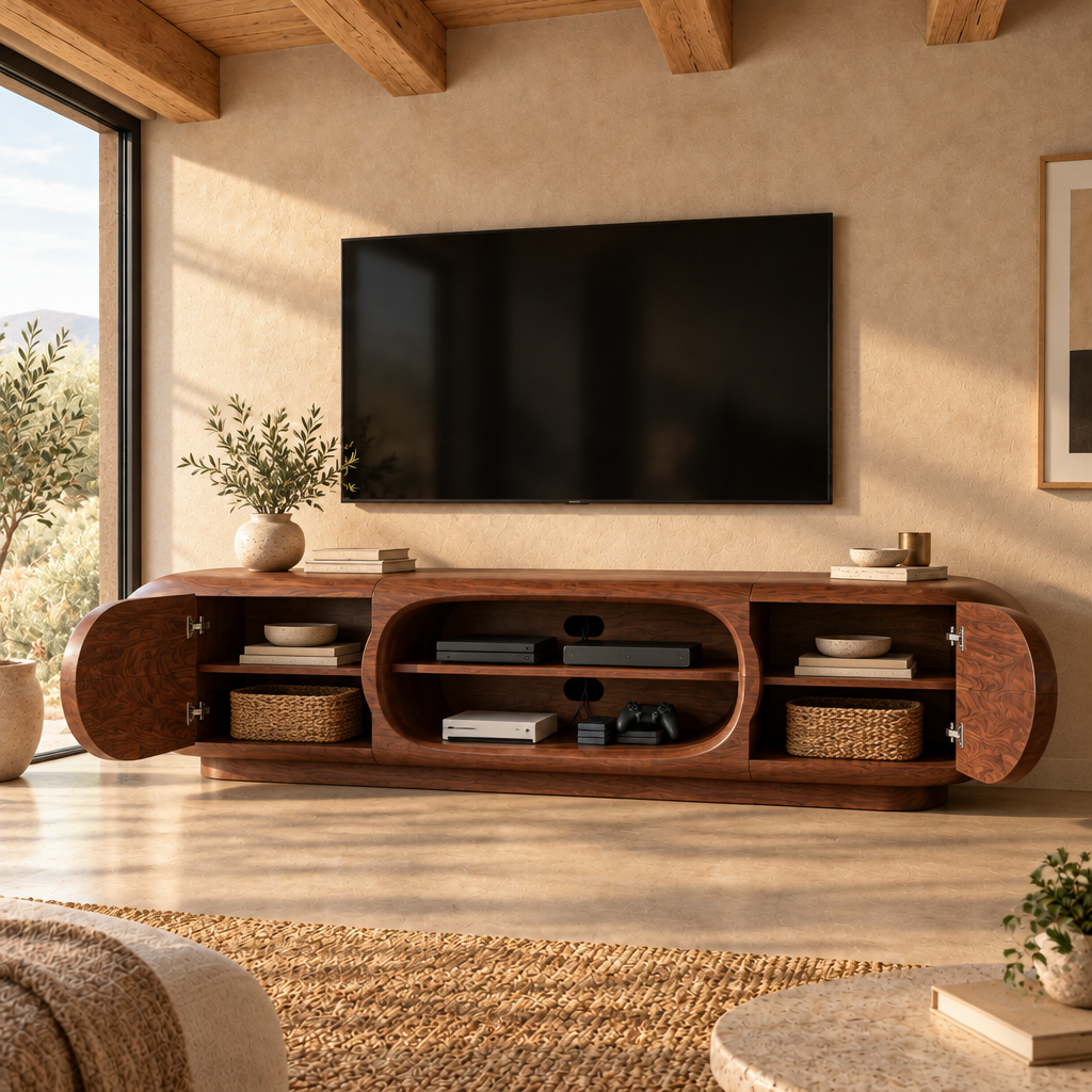 Mojave Sculpted Media Console in use