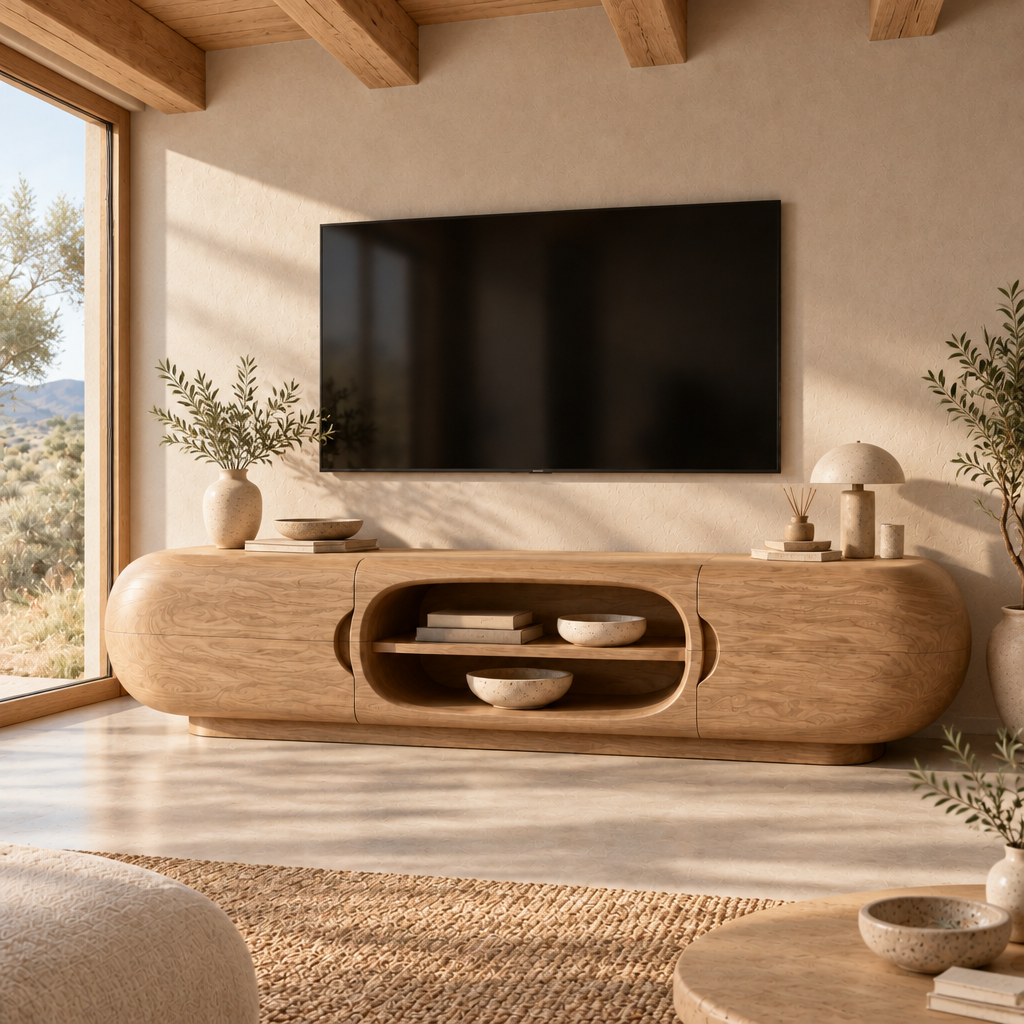 Mojave Sculpted Media Console in Natural Oak finish