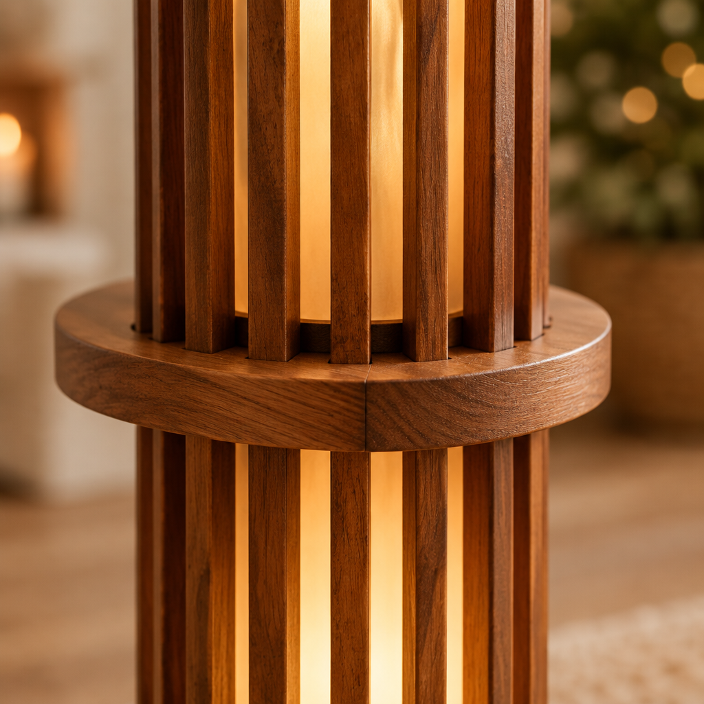 Halden Slatted Floor Lamp wood grain and joinery close-up
