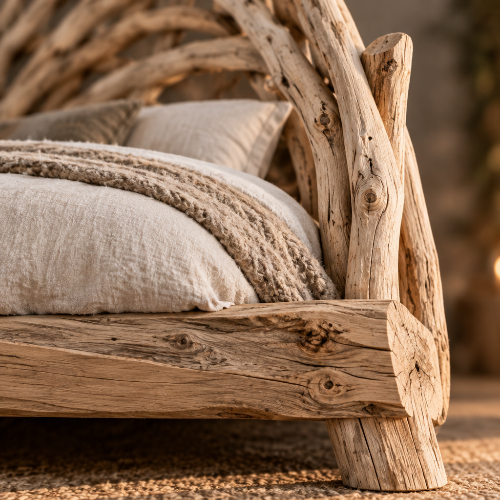 Tidewood Driftwood Headboard Bed wood grain and joinery close-up