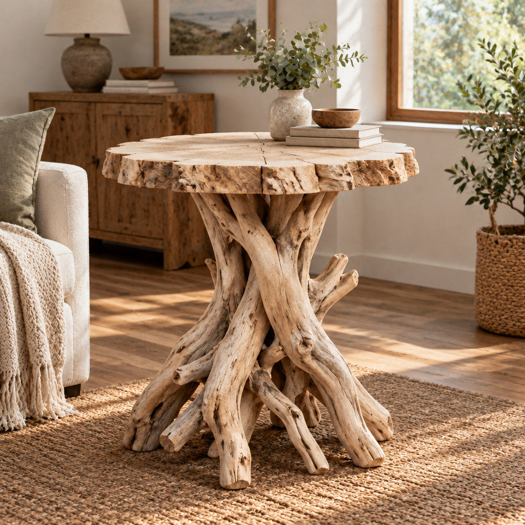 Tidewood Driftwood Root Side Table in a living room