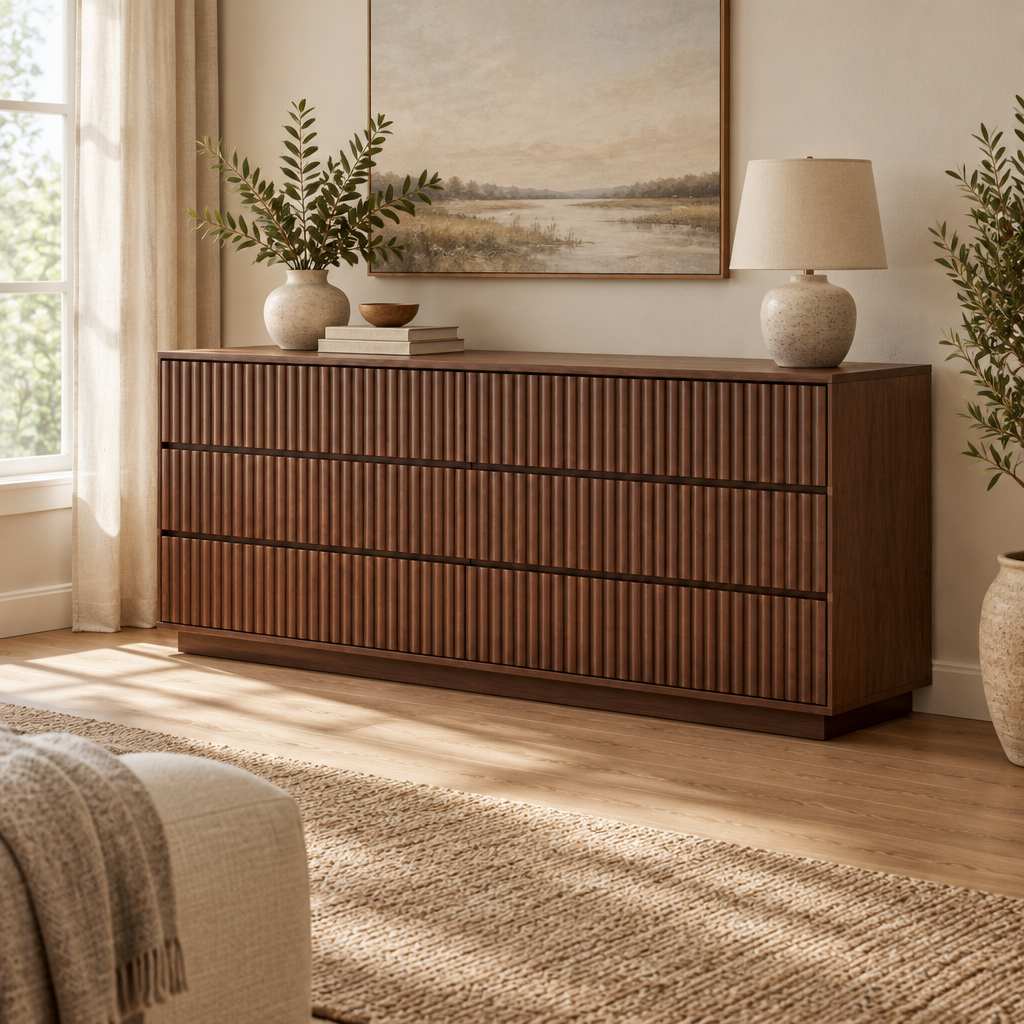 Halden Fluted 6-Drawer Dresser side view