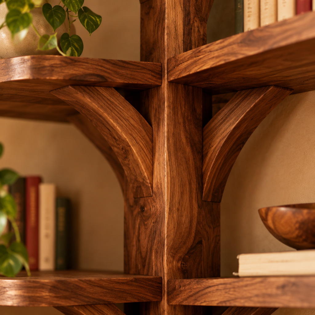 Rowan Corner Tree Bookshelf wood grain and joinery close-up