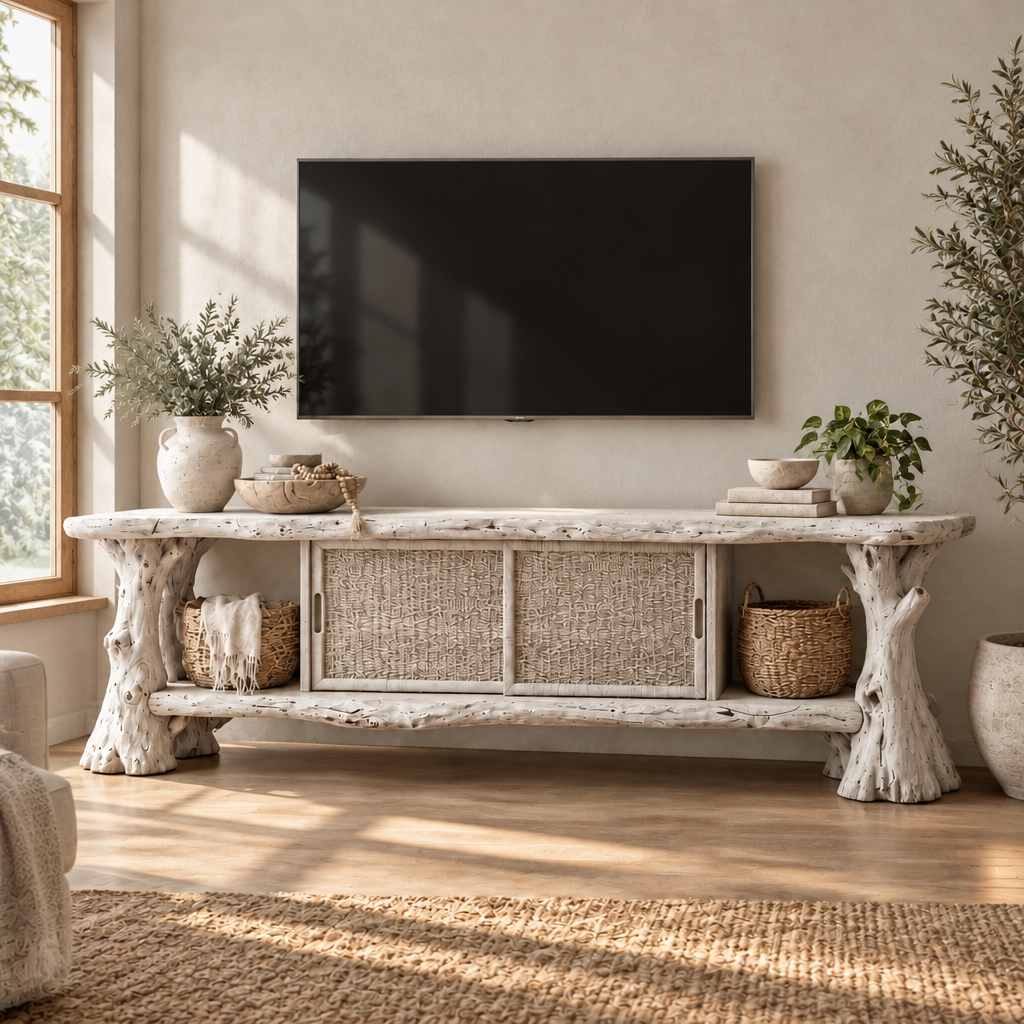 Tidewood Driftwood Media Console in Whitewashed finish