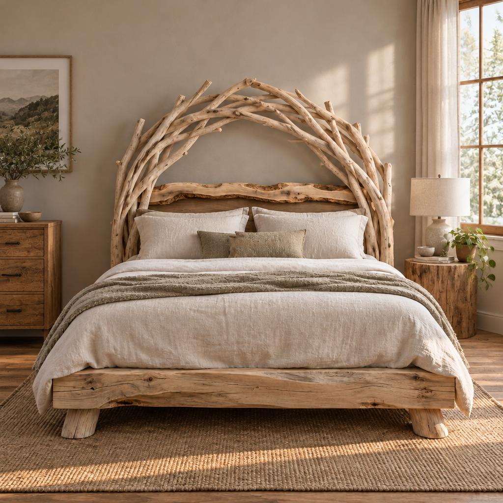 Tidewood Driftwood Headboard Bed in use