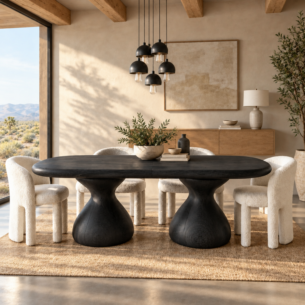 Mojave Sculpted Dining Table in Ebonized Black finish