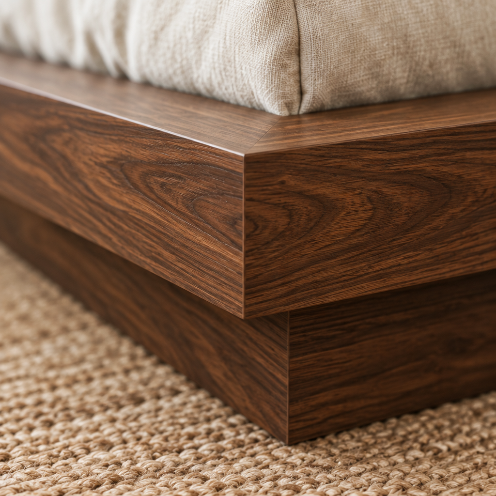 Halden Platform Bed with Fluted Headboard wood grain and joinery close-up