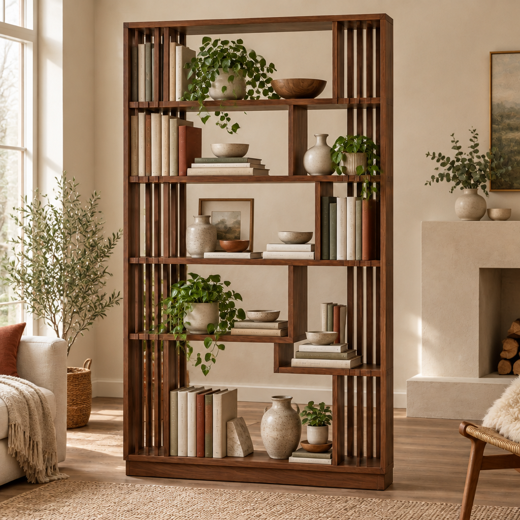 Halden Slatted Room Divider Shelf in use