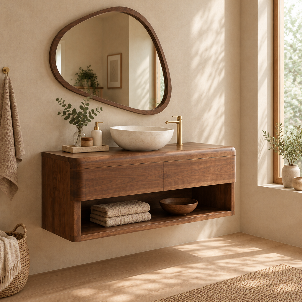 Mesa Vanity and Organic Mirror Set side view