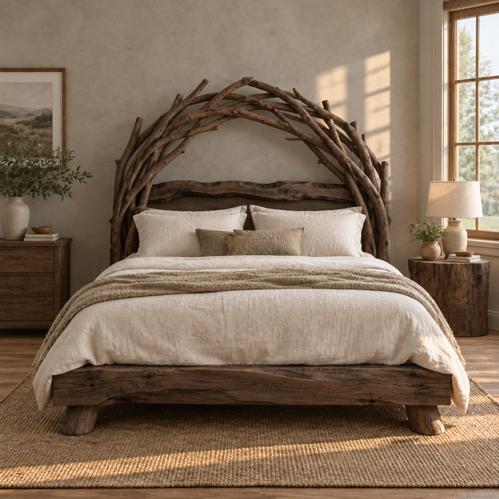 Tidewood Driftwood Headboard Bed in Smoked Dark finish