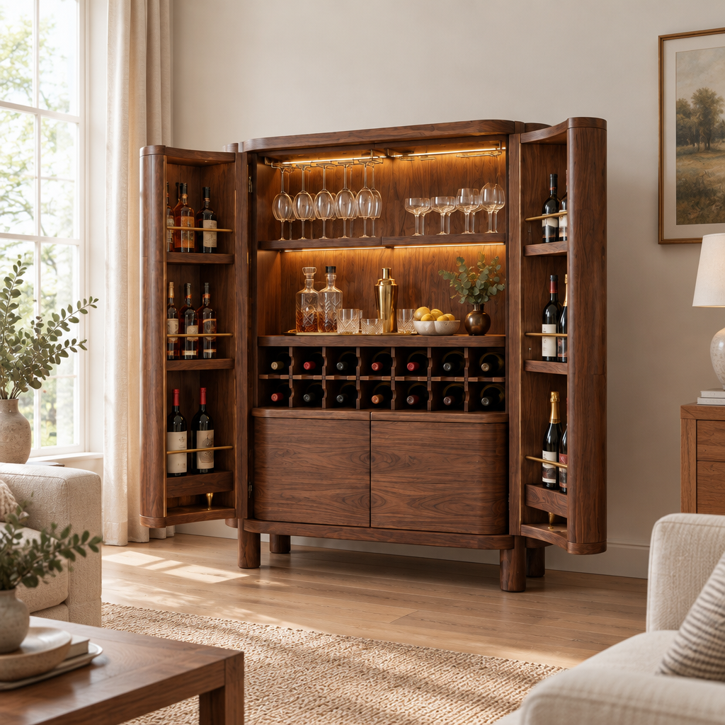 Sora Curved Bar Cabinet side view