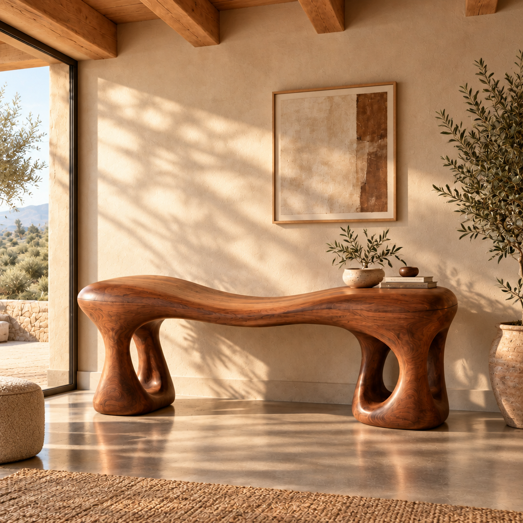 Mojave Sculpted Entry Bench in a living room