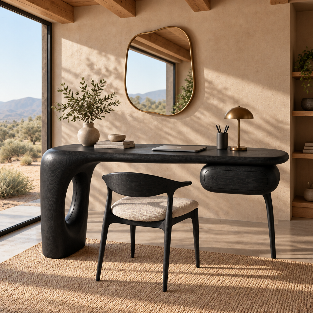 Mojave Sculpted Writing Desk in Ebonized Black finish