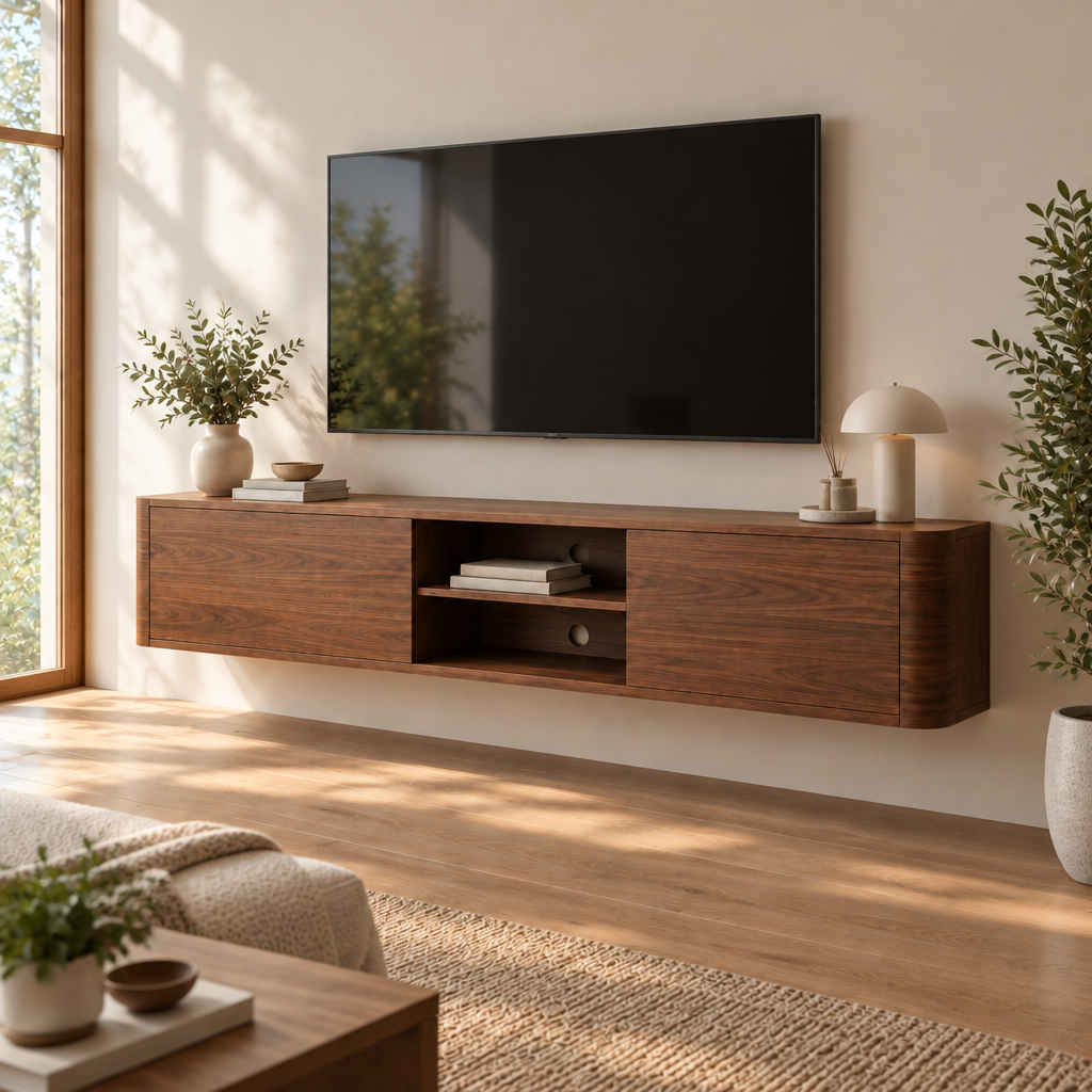 Sora Floating Media Console in a living room