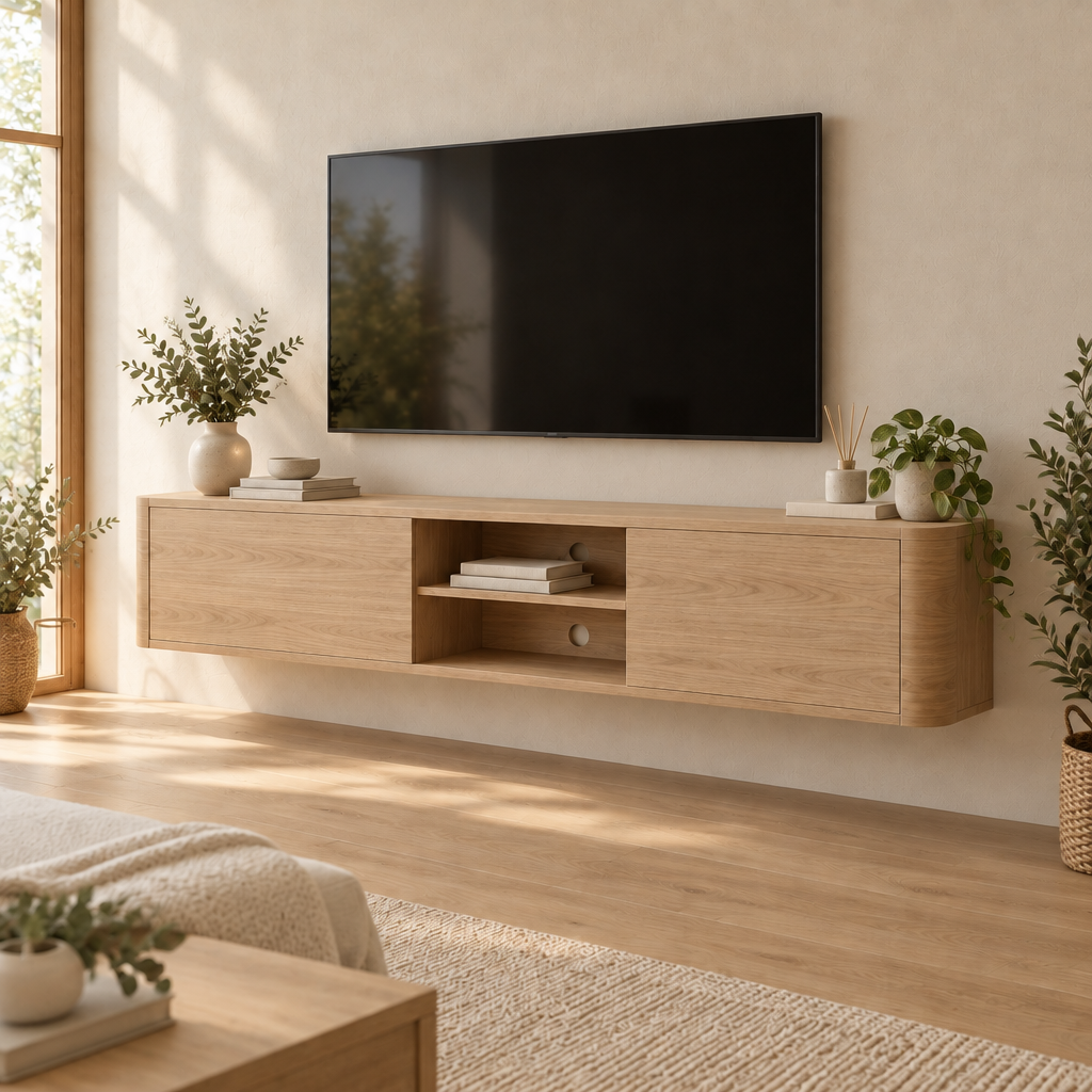 Sora Floating Media Console in Natural Oak finish