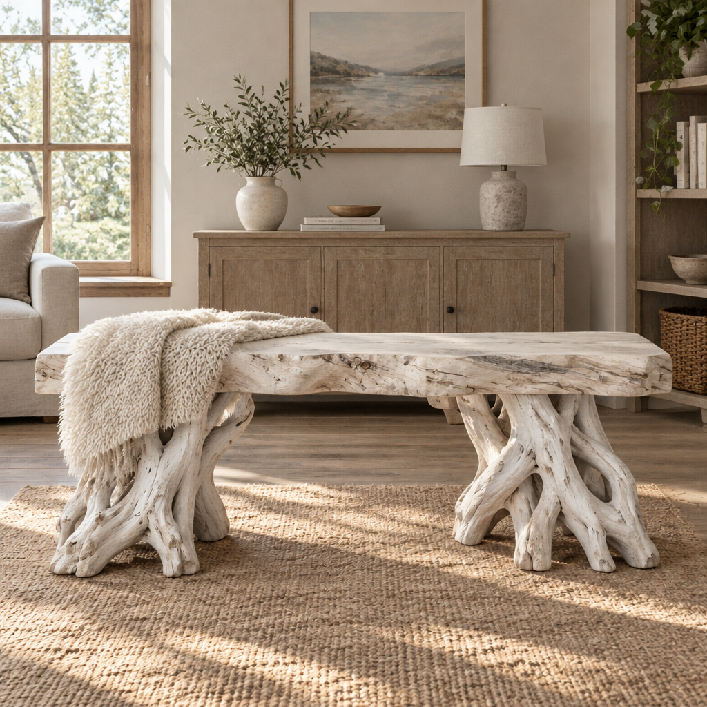 Tidewood Driftwood Entry Bench in Whitewashed finish