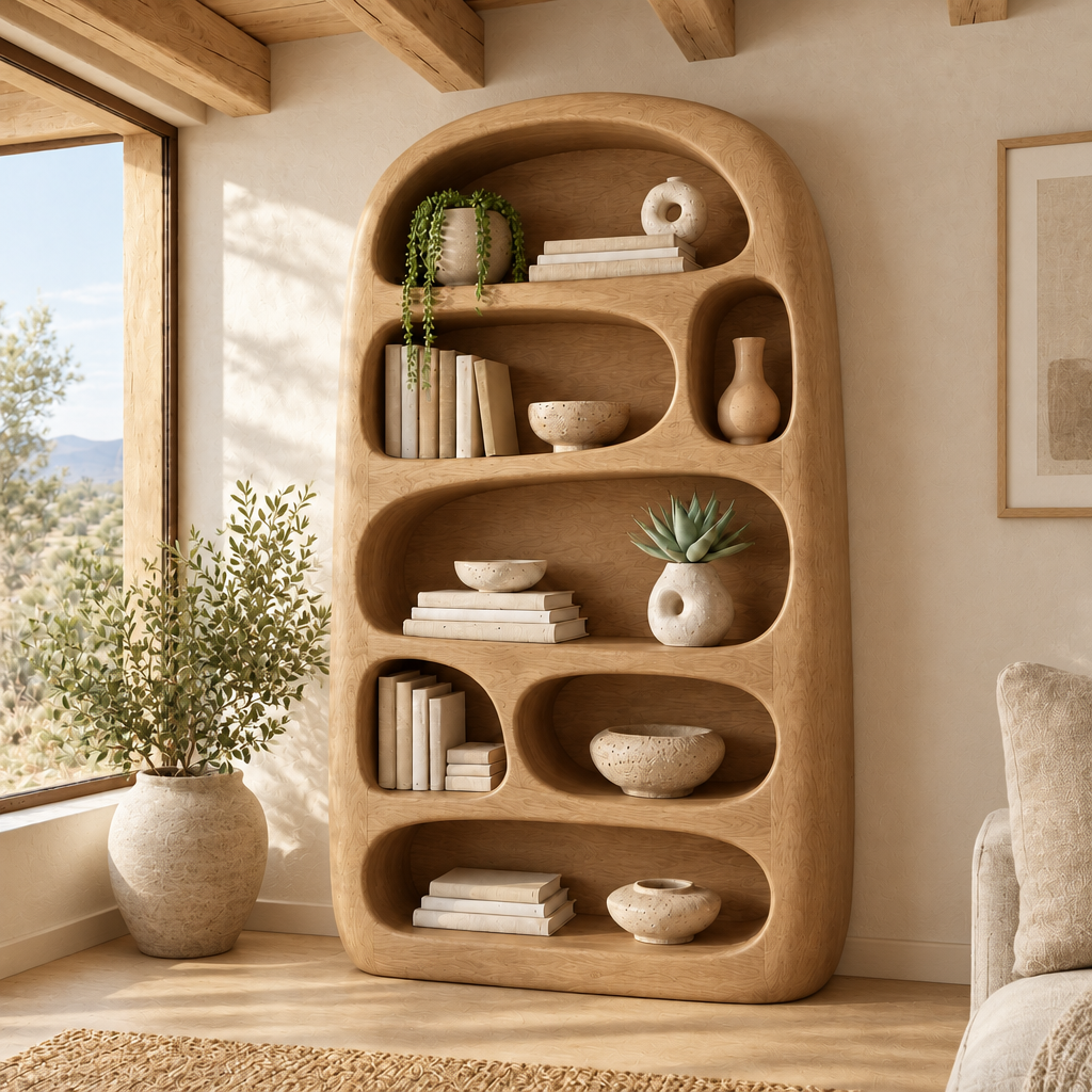 Mojave Sculpted Arch Bookshelf in Natural Oak finish