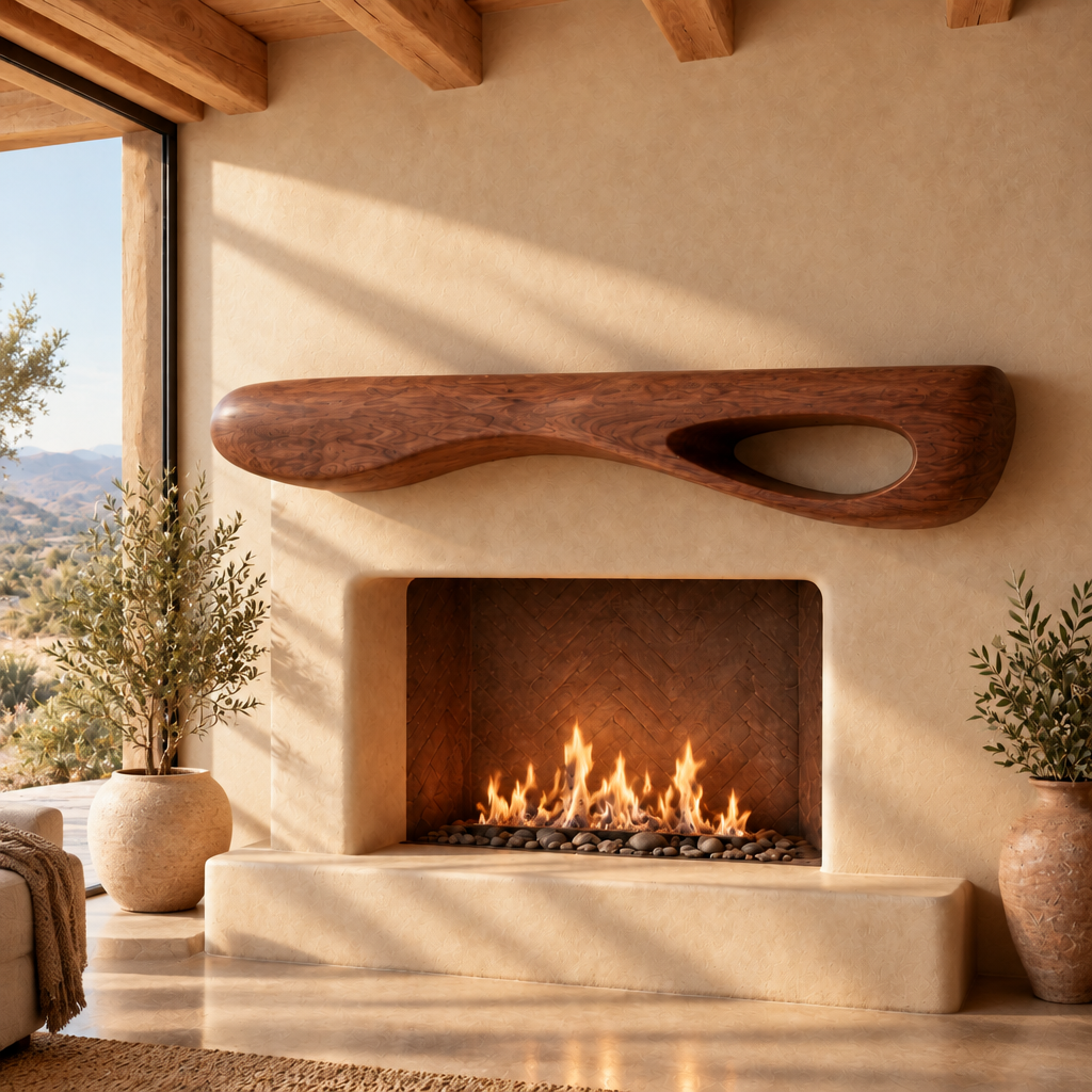Mojave Sculpted Floating Shelf Mantel in a living room