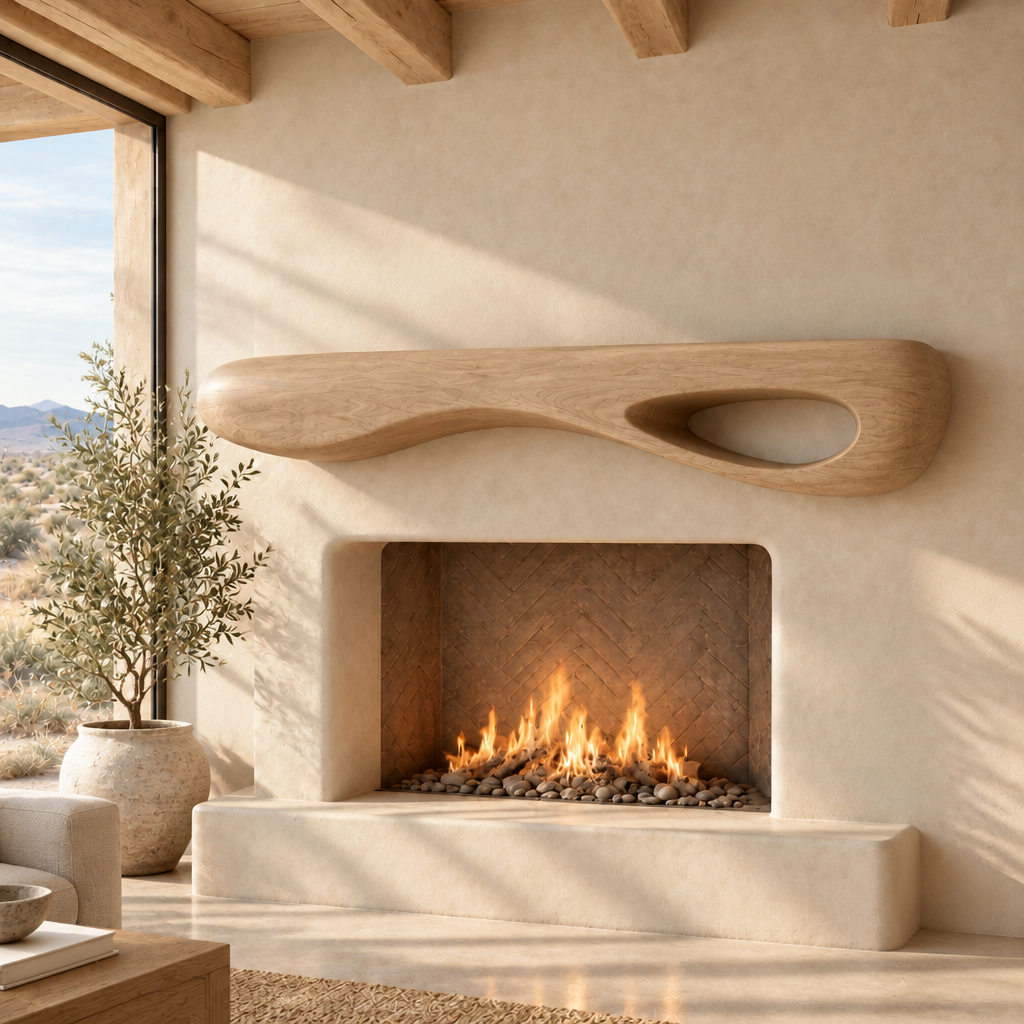 Mojave Sculpted Floating Shelf Mantel in Natural Oak finish