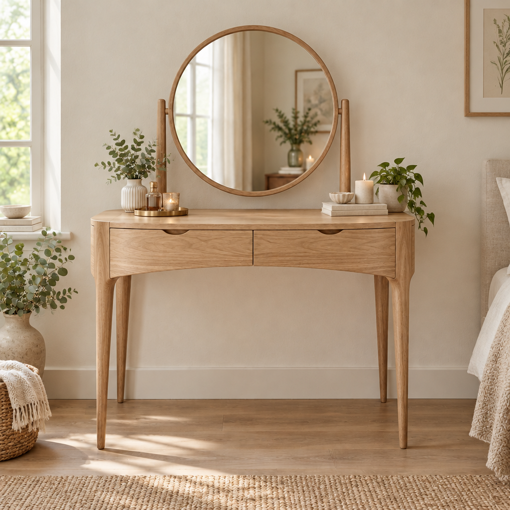 Sora Curved Dressing Table in Natural Oak finish