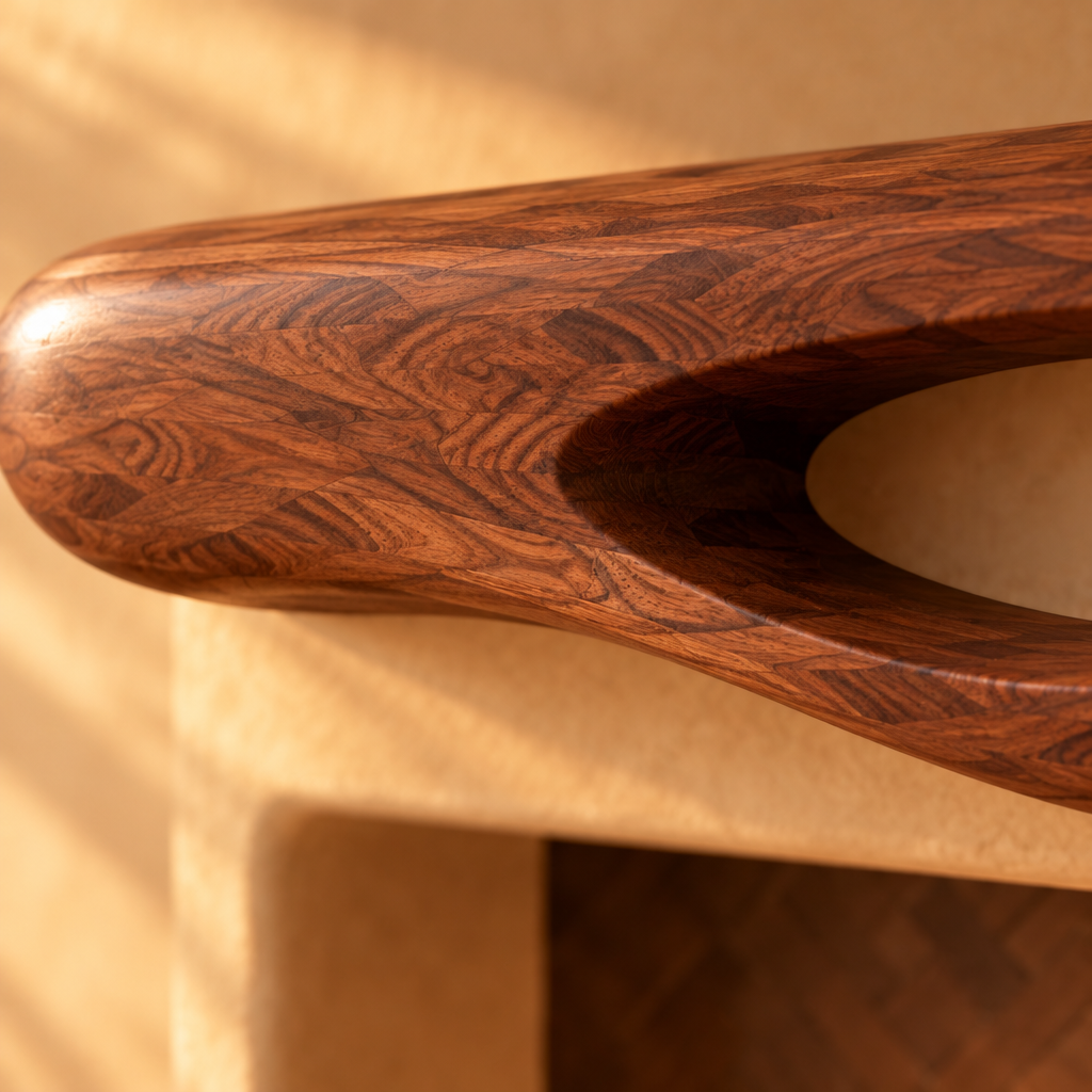 Mojave Sculpted Floating Shelf Mantel wood grain and joinery close-up