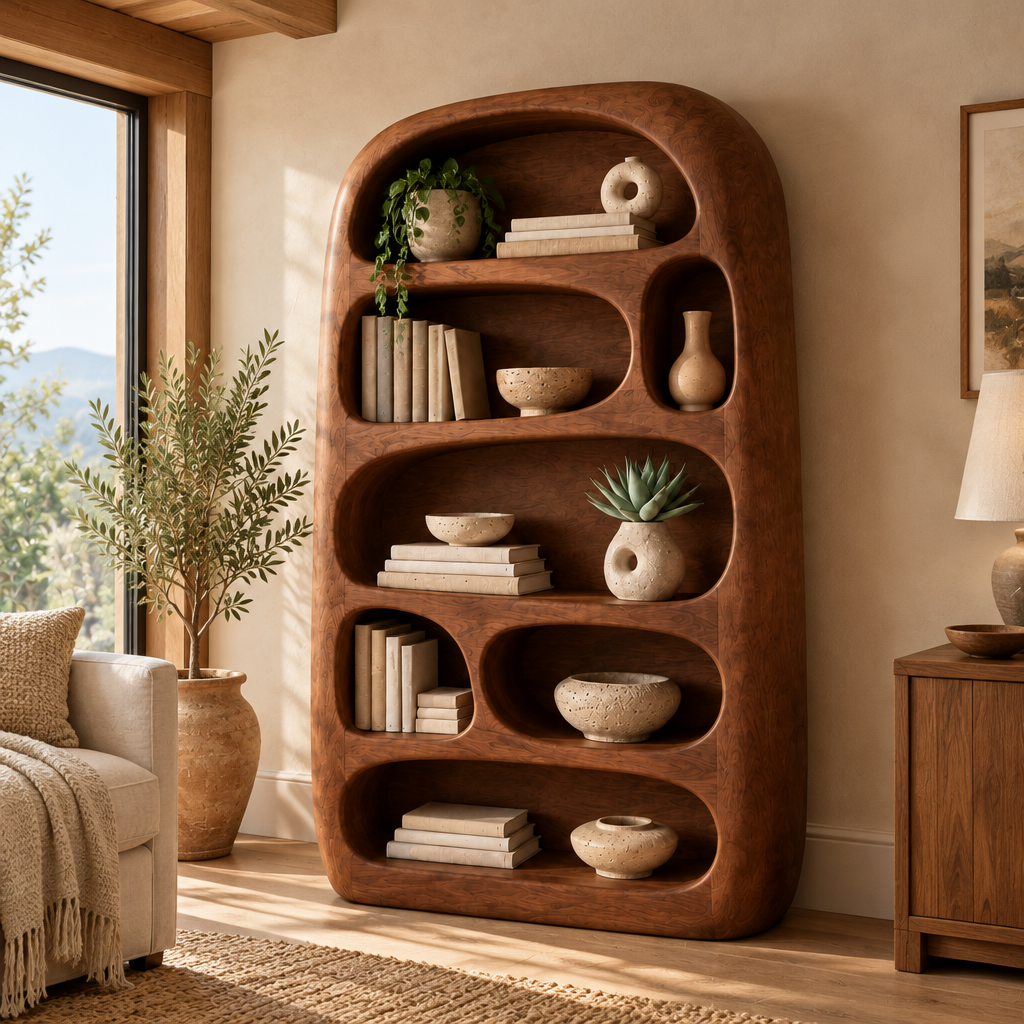 Mojave Sculpted Arch Bookshelf side view