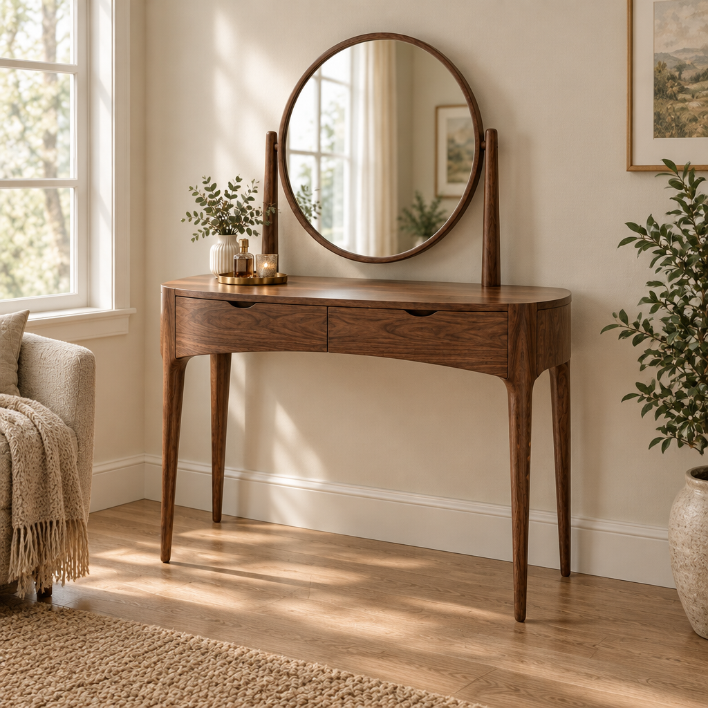 Sora Curved Dressing Table side view