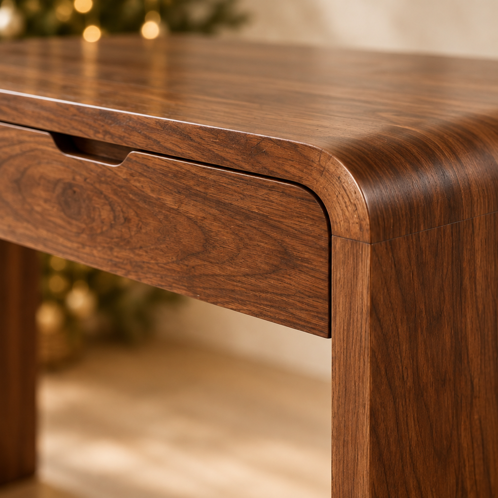 Sora Curved Writing Desk wood grain and joinery close-up