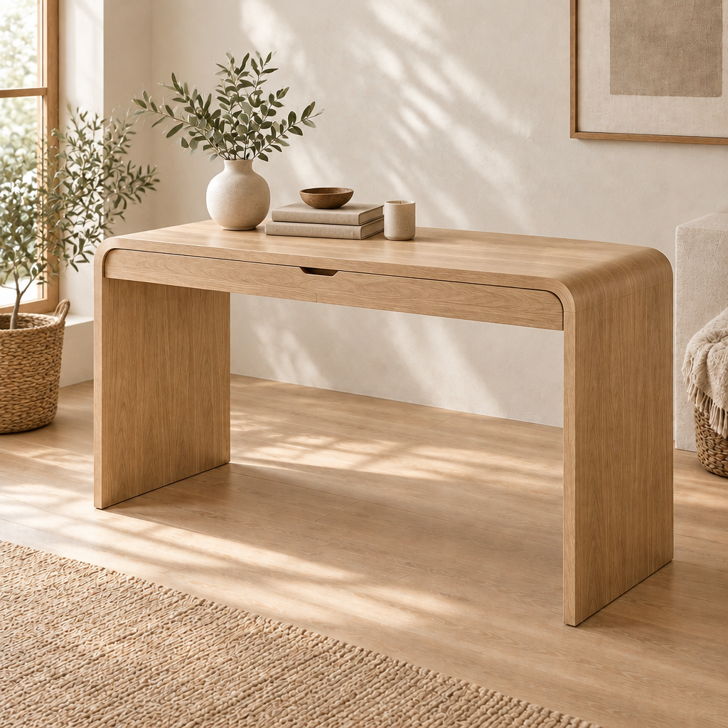 Sora Curved Writing Desk in Natural Oak finish