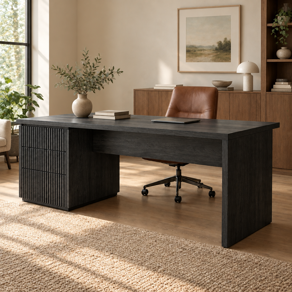 Halden Executive Desk in Ebonized Black finish