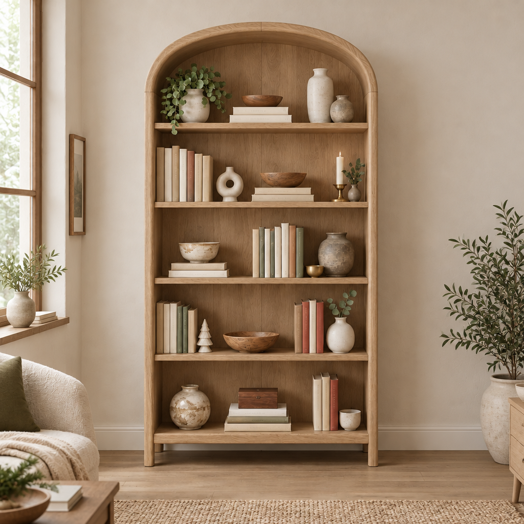 Sora Arched Bookcase in Natural Oak finish