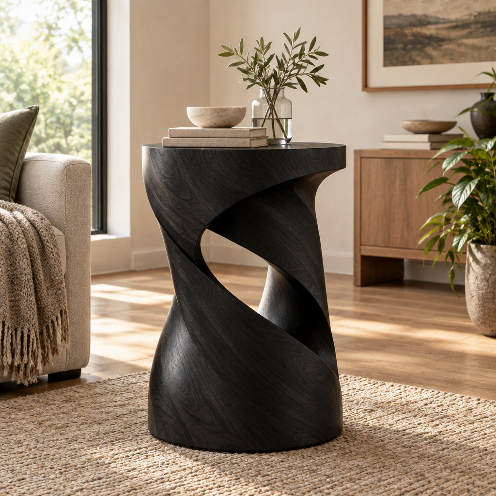 Mojave Twisted Side Table in Ebonized Black finish