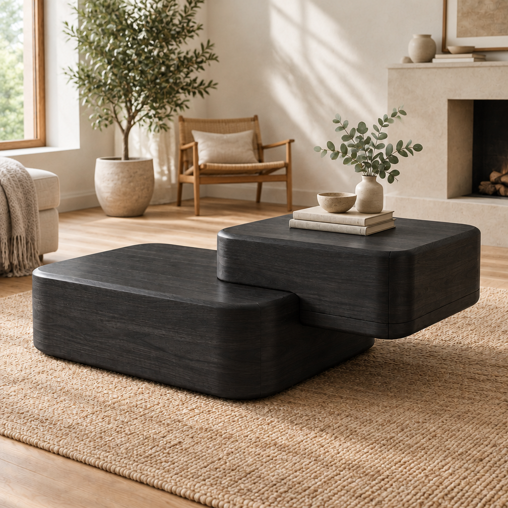 Mesa Split-Block Coffee Table in Ebonized Black finish